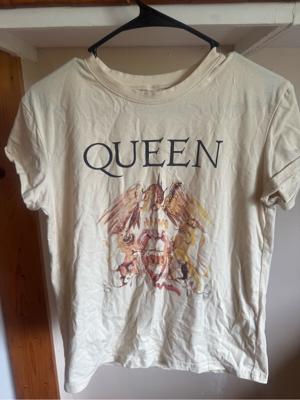 Queen Band Graphic Tee in Cream with Multicolor Crest